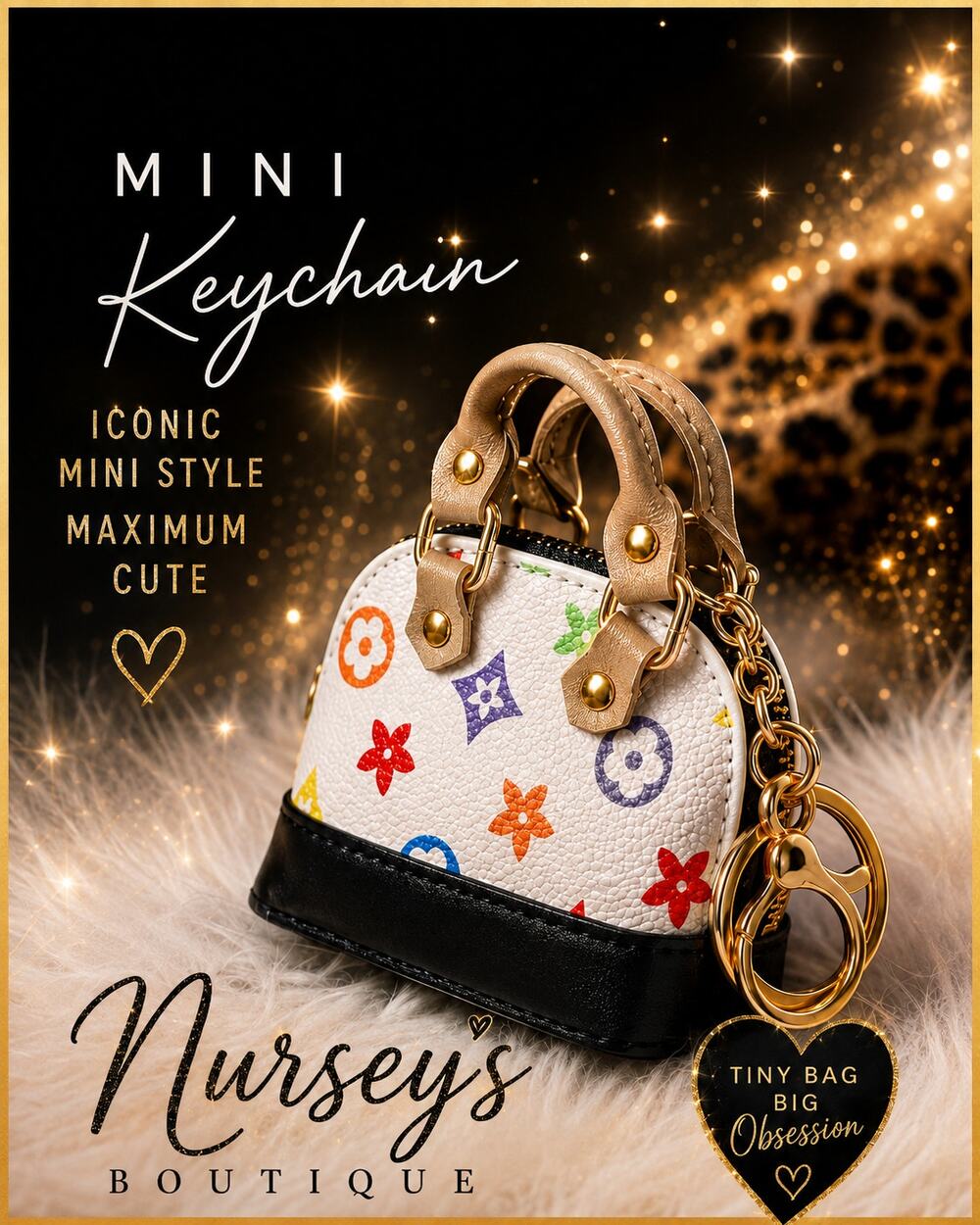 Mini Handbag Bag Charm Keychain Coin Purse Multicolor Zip Pouch NWT